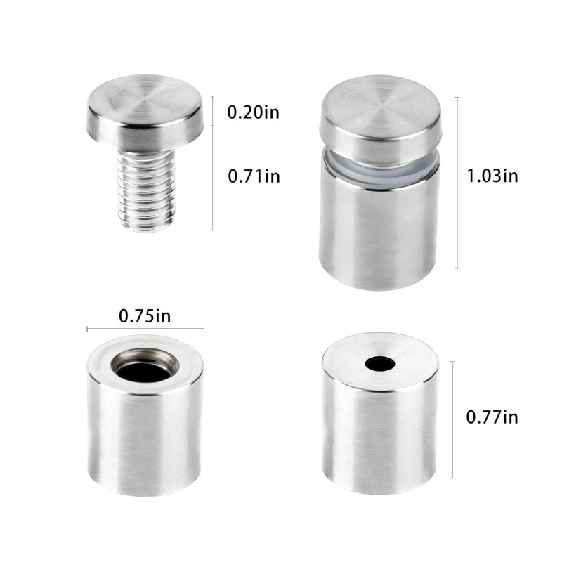 AOUVES Standoff Screws for Acrylic 3/4 x 1 inch Stainless Steel Wall Sign Silver Standoff Mounting Hardware 20 Pack - Image 3
